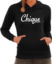 Chique tekst hoodie zwart voor dames - zwarte chique sweater/trui met capuchon L