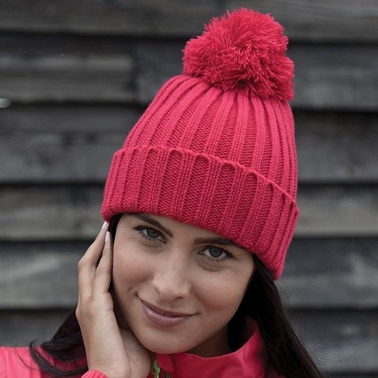 Bonnet femme pompon uni rouge