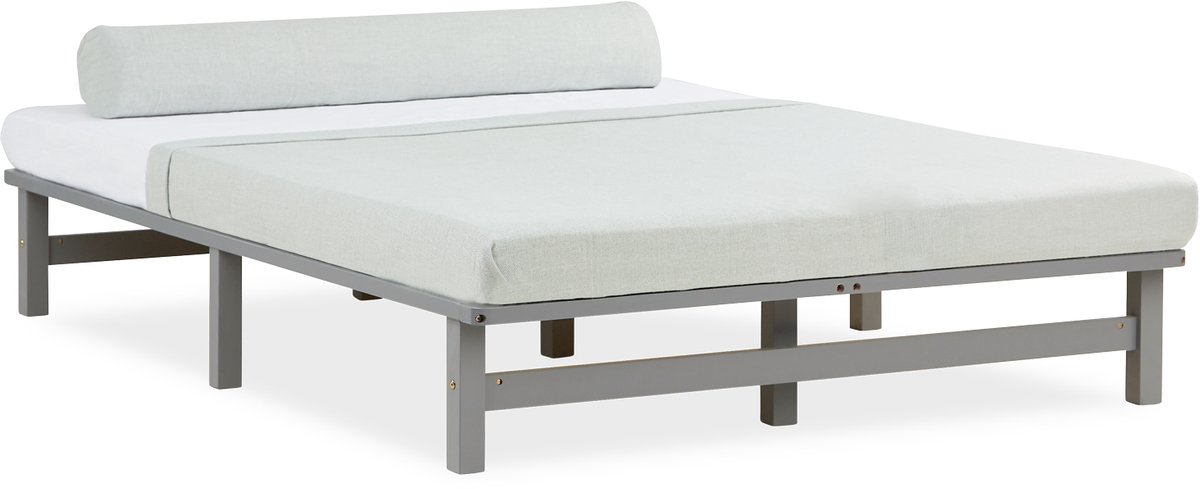 Homestyle4u Palletbed - 140x200 cm - Houten bed - met lattenbodem - Grijs
