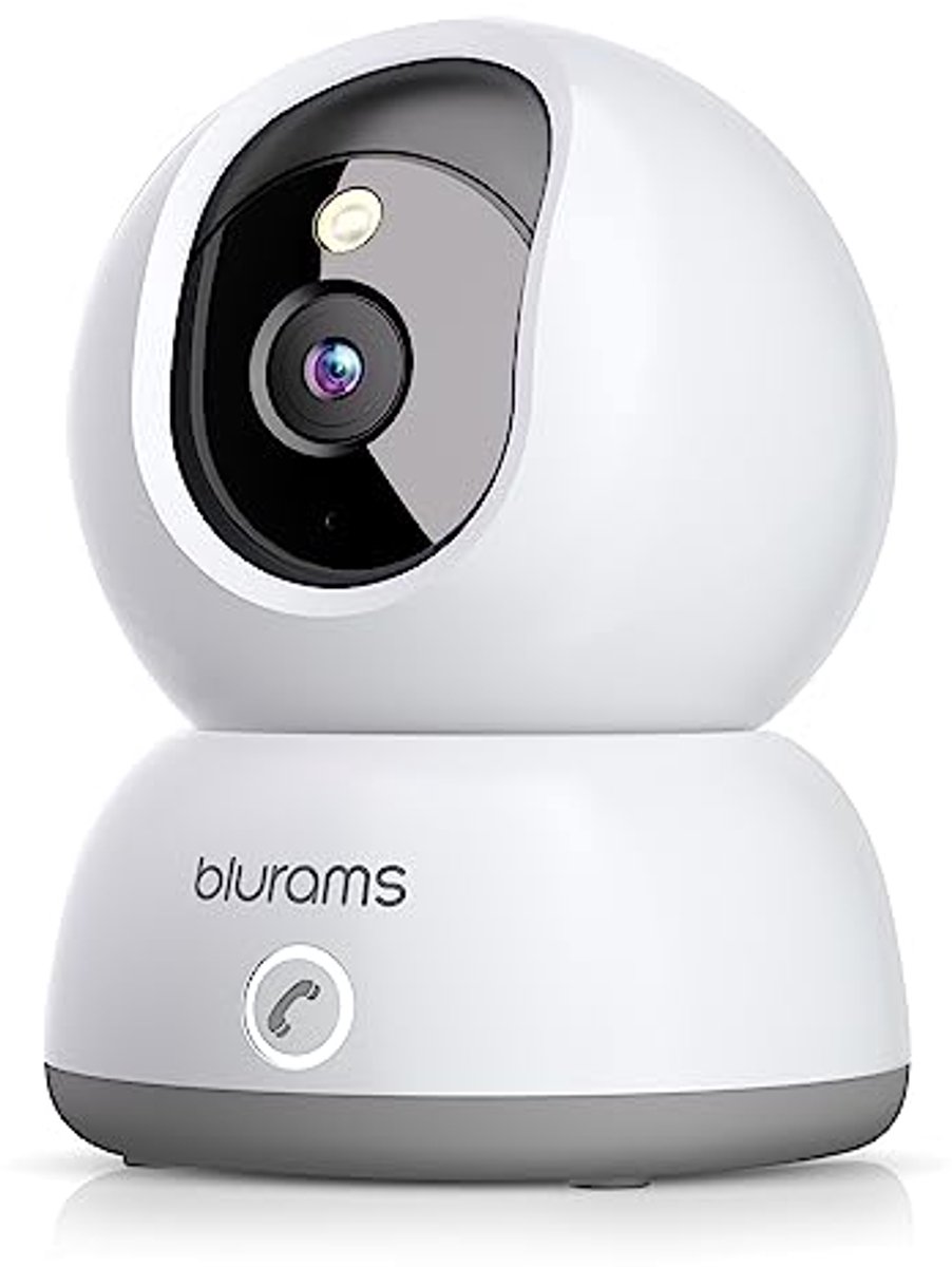 blurams Bewakingscamera, wifi, binnen, 2 K, babycamera, 360 graden, binnencamera voor baby/dieren, nachtzicht, oproep met één knop, bidirectionele audio, compatibel met Alexa en Google Assistant