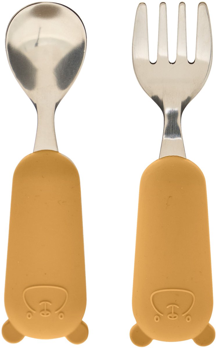 Atmosphera Yum Kinder Bestekset - Vork en Lepel - 8x17x2cm - Oker