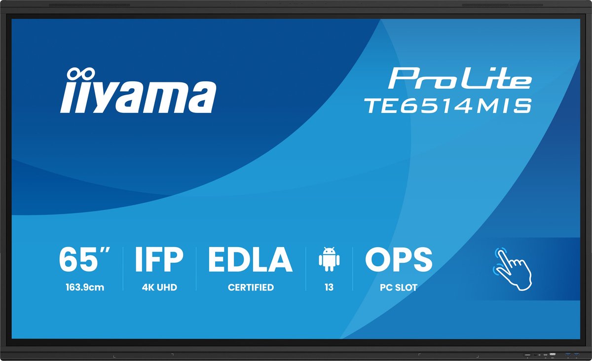 iiyama ProLite TE6514MIS-B2AG public display 4x HDMI, 1x DisplayPort, USB-A, USB-C, RJ-45, WLAN, Touch, Sound