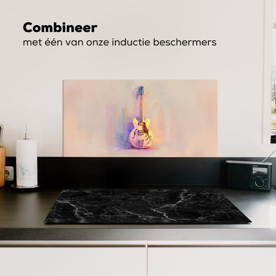 Spatscherm keuken 60x30 cm - Kookplaat achterwand Gitaar - Pastel - Schilderachtig - Muurbeschermer - Spatwand fornuis - Hoogwaardig aluminium