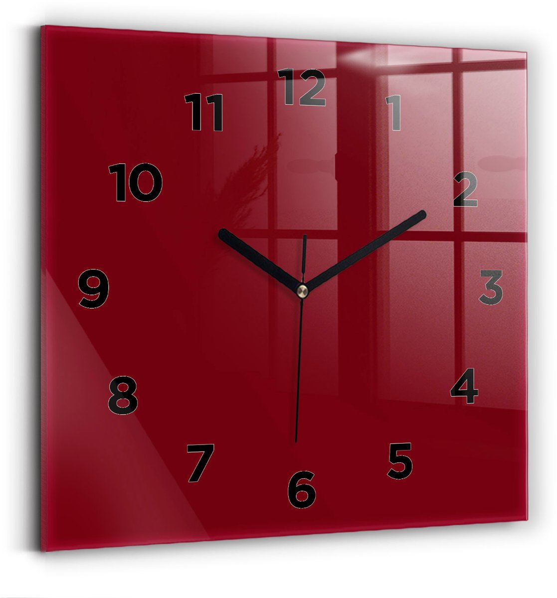 Wallfluent Wandklok - Bourgondië Vierkante Glas Klok - 30 cm x 30 cm - Bourgondië Wandklok - Zwarte Handen - Wandklok Met Cijfers - Kinder Wandklok Glas - Vierkante Glazen Klok - Minimalistisch Wandklok - Vierkante Glazen Wandklok