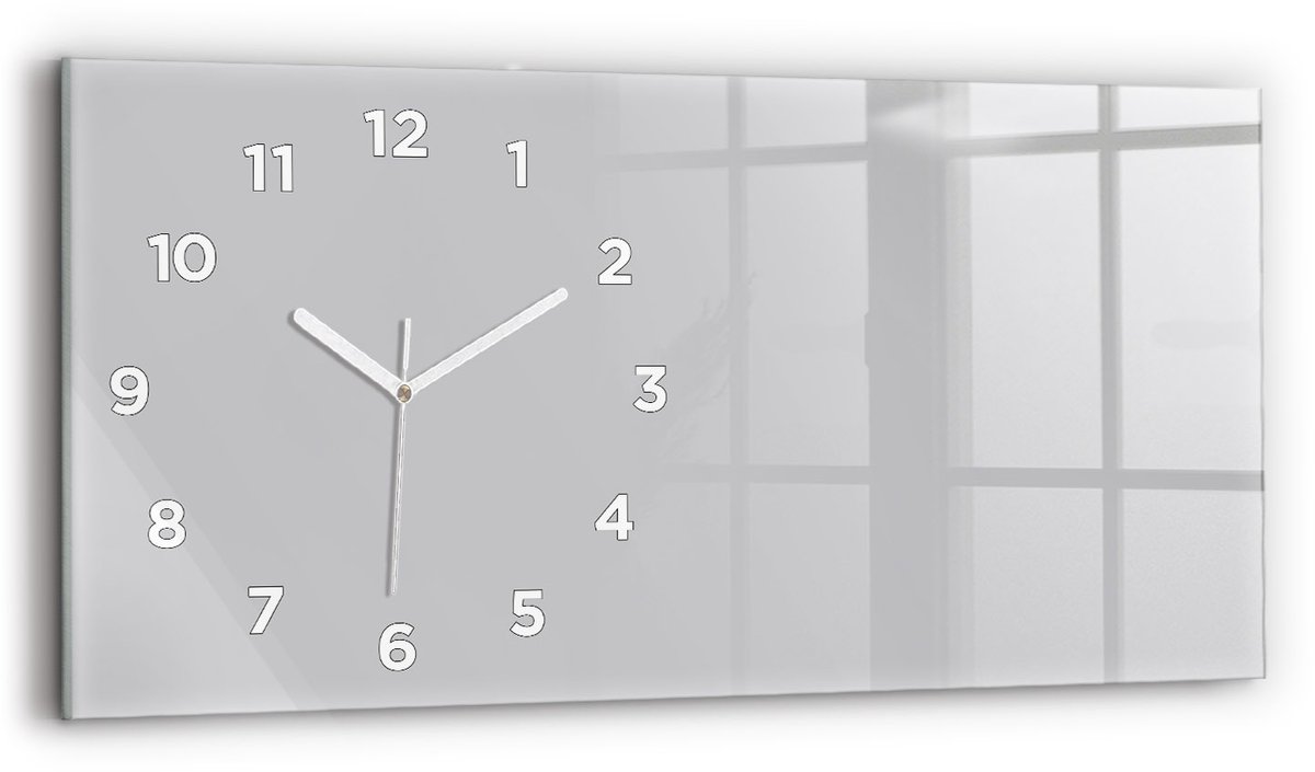 Wallfluent Wandklok - Lichtgrijs Glazen Klok Rechthoekige - 60 cm x 30 cm - Lichtgrijs Wandklok - Witte Handen - Wandklok Met Cijfers - Kinder Wandklok Glas - Rechthoekige Glas Klok - Industrieel Wandklok - Rechthoekige Glazen Wandklok
