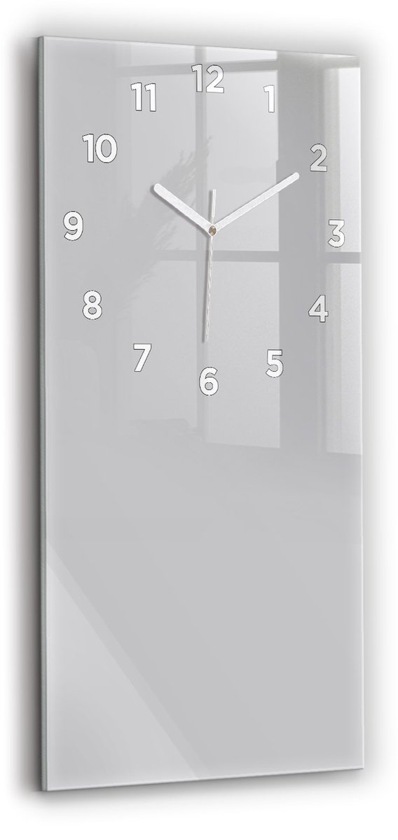 Wallfluent Wandklok - Lichtgrijs Glazen Klok Rechthoekige - 30 cm x 60 cm - Lichtgrijs Wandklok - Witte Handen - Wandklok Met Cijfers - Kinder Wandklok Glas - Rechthoekige Glas Klok - Industrieel Wandklok - Rechthoekige Glazen Wandklok