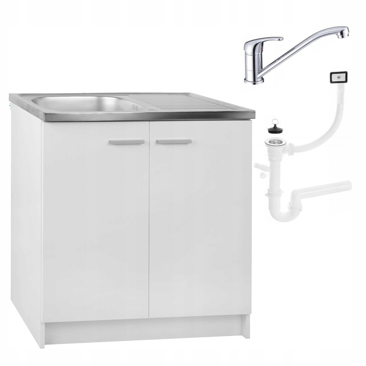 STAMAR - Keukenkast 80cm - Onderkast met Spoelbak met één compartiment + sifon + kraan - Wit