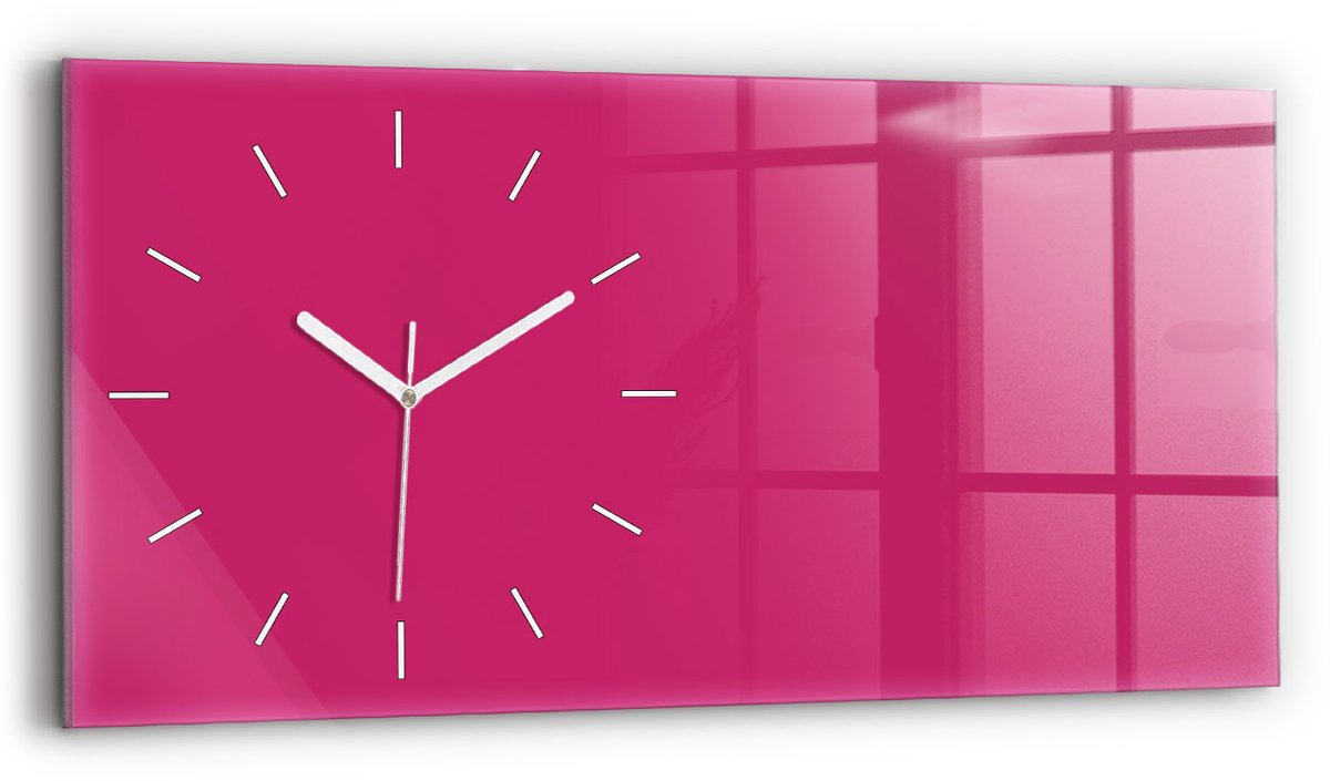 Wallfluent Wandklok - Roze Rechthoekige Glas Klok - 60 cm x 30 cm - Roze Wandklok - Witte Handen - Wandklok Zonder Cijfers - Wandklok Glas Woonkamer - Rechthoekige Glazen Wandklok - Scandinavisch Wandklok - Glazen Klok Rechthoekige