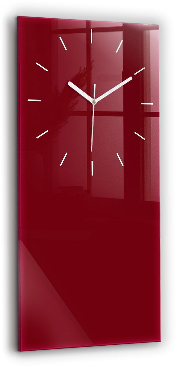 Wallfluent Wandklok - Bourgondië Rechthoekige Glazen Wandklok - 30 cm x 60 cm - Bourgondië Wandklok - Witte Handen - Wandklok Zonder Cijfers - Kinder Wandklok Glas - Glazen Klok Rechthoekige - Minimalistisch Wandklok - Rechthoekige Glas Klok