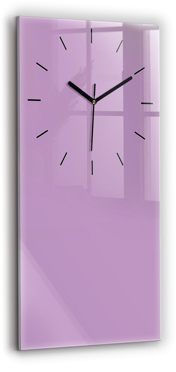 Wallfluent Wandklok - Lila Rechthoekige Glazen Wandklok - 30 cm x 60 cm - Lila Wandklok - Zwarte Handen - Wandklok Zonder Cijfers - Stille Wandklok Slaapkamer - Glazen Klok Rechthoekige - Minimalistisch Wandklok - Rechthoekige Glas Klok
