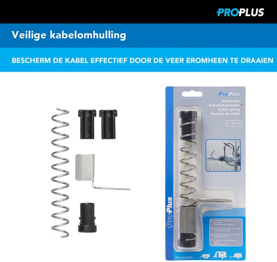Ressort de câble de remorque ProPlus - 218 mm - Protecteur de câble - Support de câble - Ressort de tension - Soulagement de traction - Universel - Pour caravanes et remorques