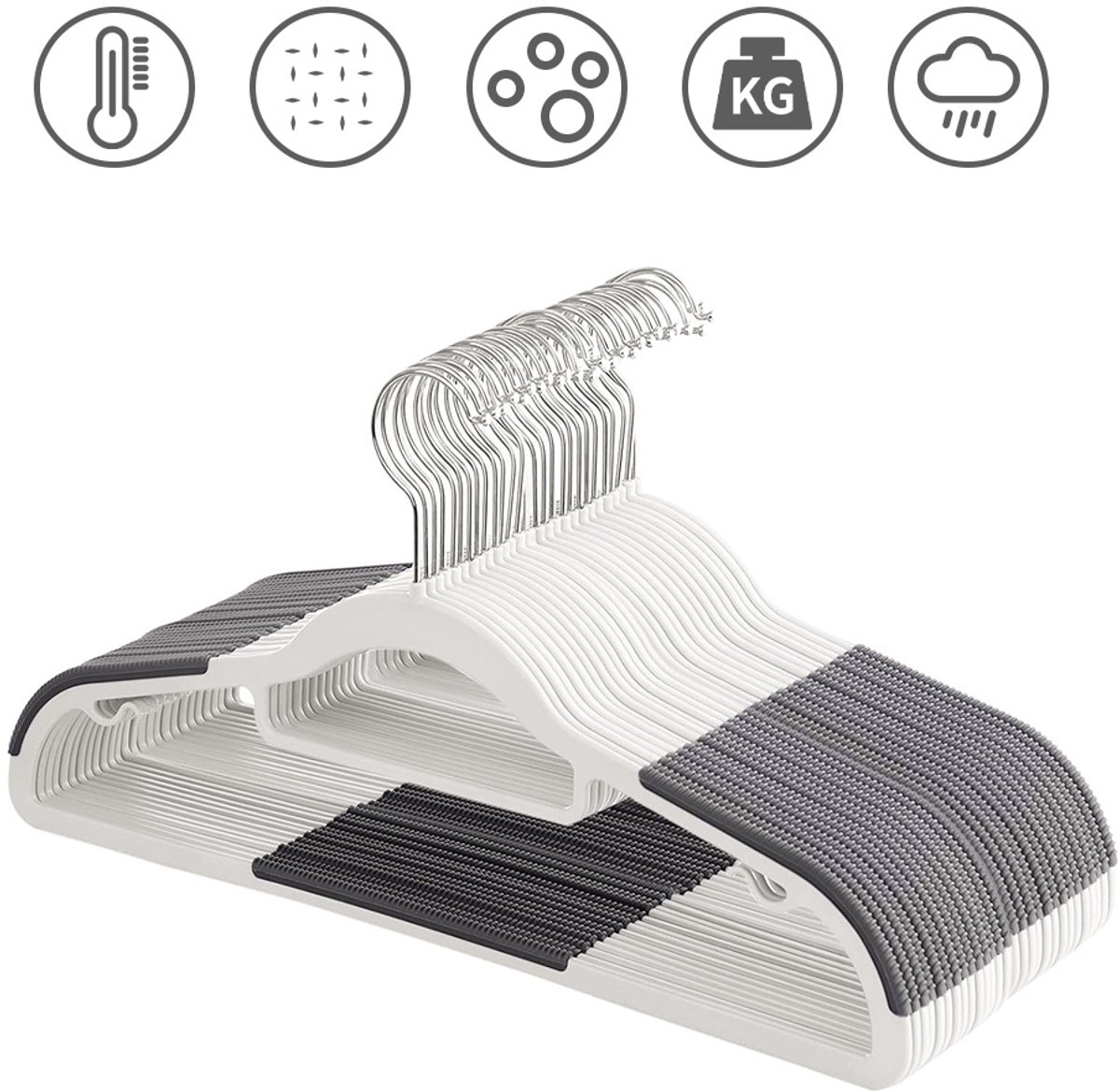 Kledinghangers - Kleerhangers - Broekhanger - Volwassenen - Anti Slip - Duurzaam - ABS Kunststof - Grijs - 60 Stuks