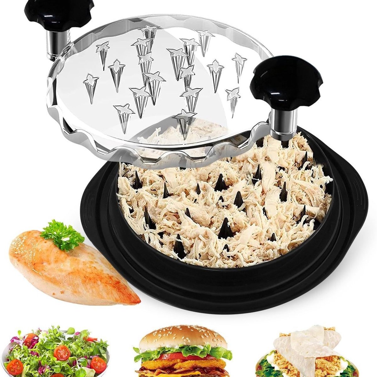 longziming Chicken Chopper – Ergonomische Handgreep – 10,8 Inch– Transparante Deksel Food Chopper – Antislip, Met Deksel, Snelle Kip Shredder