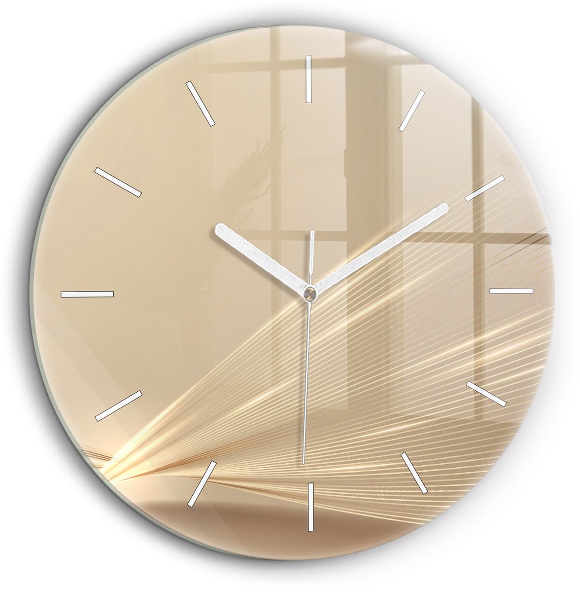 Wallfluent Wandklok - Abstract licht Klok met Print - 60 cm x 60 cm - Gouden Wandklok - Witte Handen - Wandklok Zonder Cijfers - Stille Wandklok Slaapkamer - Ronde Glazen Wandklok - Minimalistisch Wandklok - Klok met Afbeelding