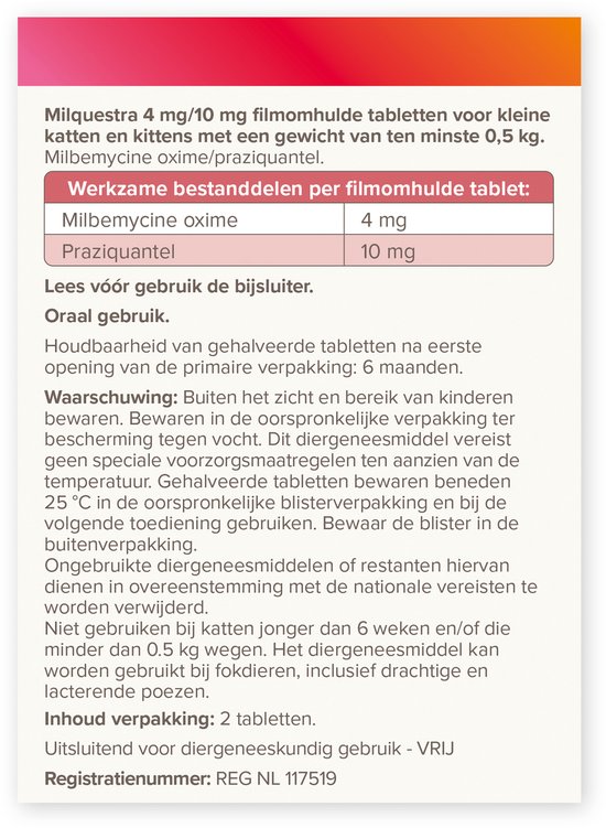 Beaphar Milquestra Kleine kat/kitten - 0,5 tot 4 Kg - 2 tabletten