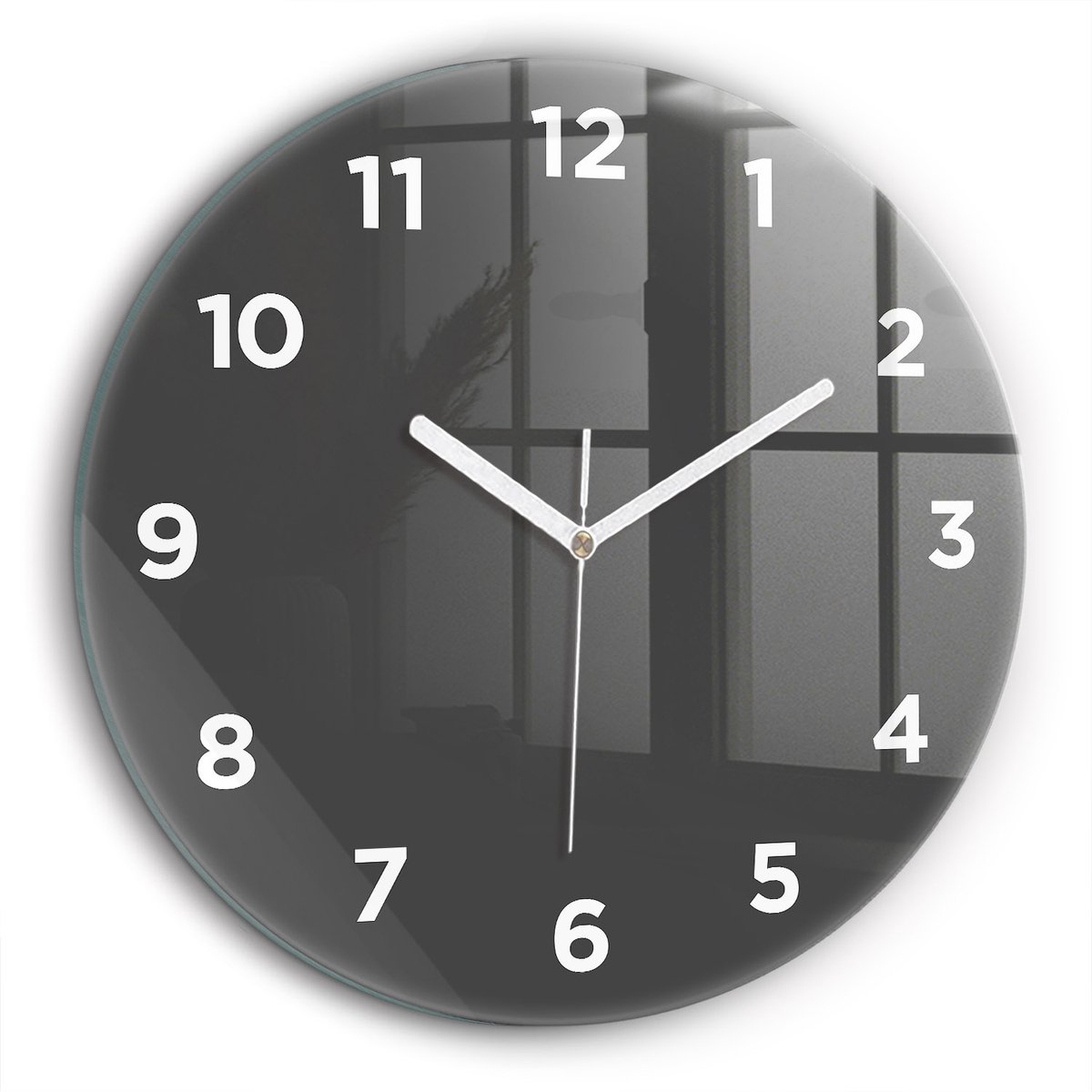 Wallfluent Wandklok - Grijs Ronde Glas Klok - 60 cm x 60 cm - Grijs Wandklok - Witte Handen - Wandklok Met Cijfers - Stille Wandklok Slaapkamer - Ronde Glazen Klok - Minimalistisch Wandklok - Ronde Glazen Wandklok