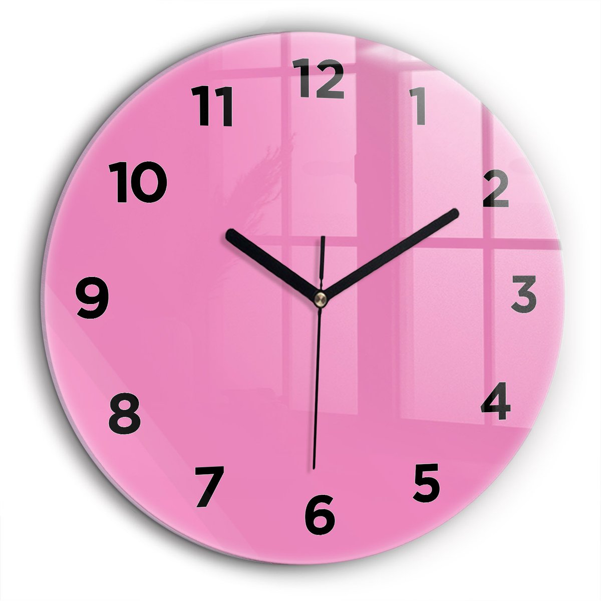Wallfluent Wandklok - Roze Ronde Glazen Klok - 60 cm x 60 cm - Roze Wandklok - Zwarte Handen - Wandklok Met Cijfers - Wandklok voor in de Keuken - Ronde Glazen Wandklok - Industrieel Wandklok - Ronde Glas Klok