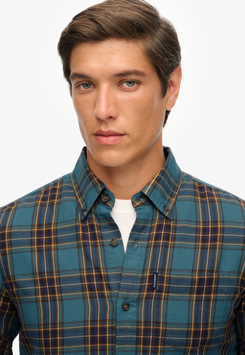 Superdry Vintage Check Overhemd Heren Lange mouwen shirts Turquoise