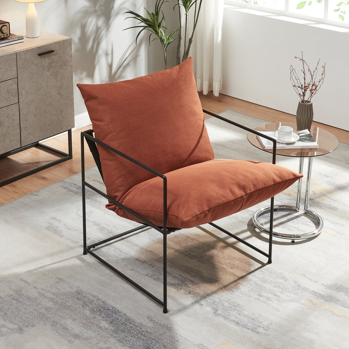 Fauteuil Utsjoki 90x61x70 cm zwart en oranje [en.casa]