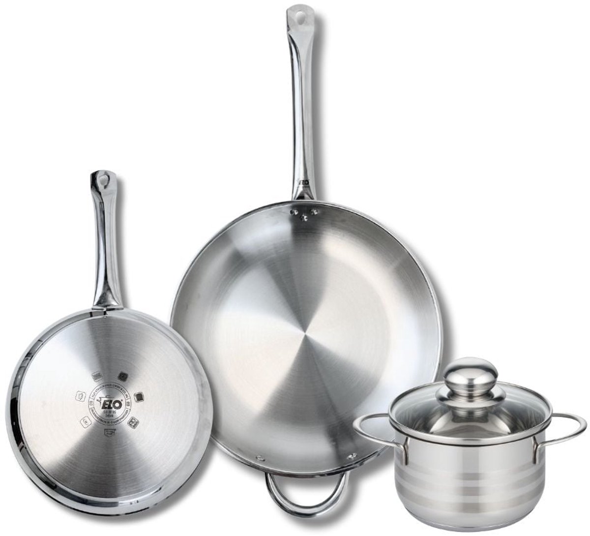 Set van 2 Koekenpannen 24 en 32 cm en 1 braadpan 16 cm Elo Profi Brillant