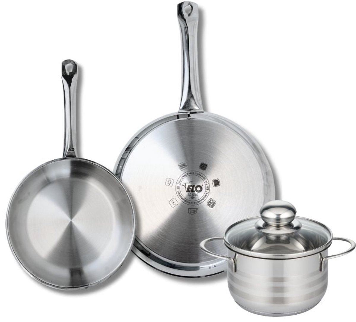 Set van 2 Koekenpannen 24 en 28 cm en 1 braadpan 16 cm Elo Profi Brillant