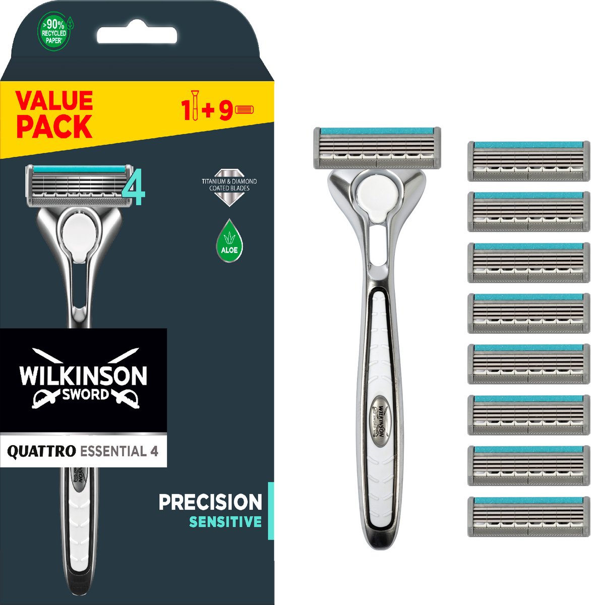 Wilkinson Sword Scheermesjes Quattro Titanium Sensitive - 8 Mesjes
