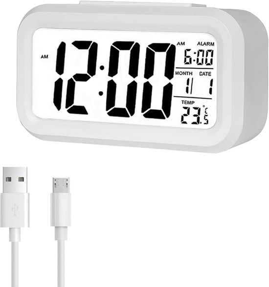 Foto: Wekker digitale wekker digitale klok oplaadbaar wekkers digitaal led wekker met temperatuur kinderwekker alarmklok snooze functie kalender wekker kind reiswekker alarm klok voor slaapkamer kantoor keuken wit