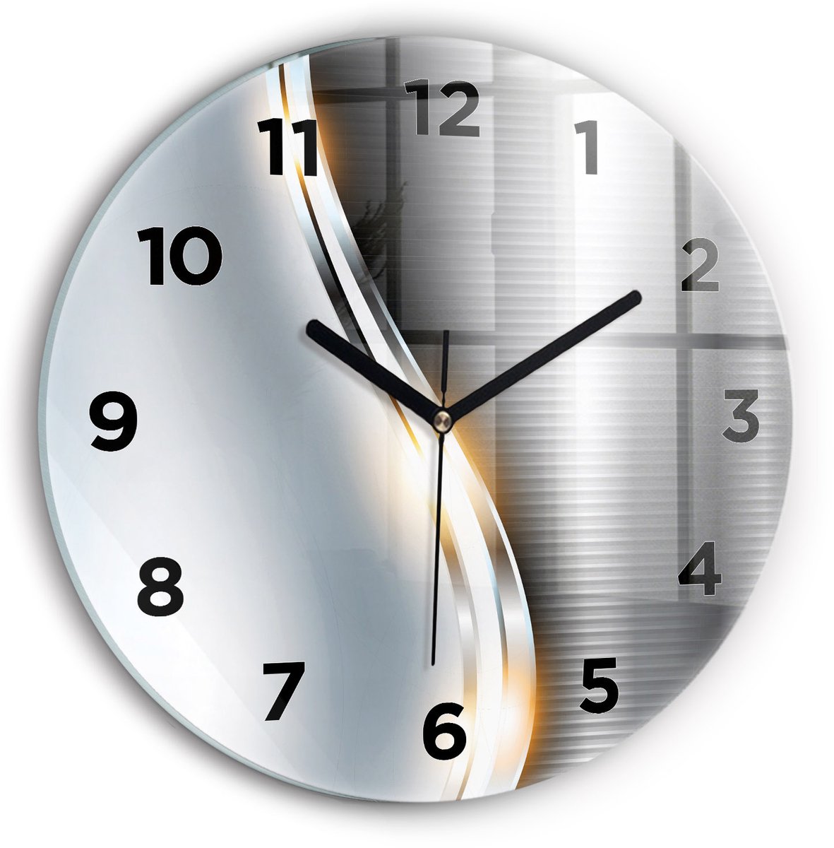 Wallfluent Wandklok - Metaalabstractie Decoratieve Wandklok - 30 cm x 30 cm - Zilver Wandklok - Zwarte Handen - Wandklok Met Cijfers - Wandklok voor in de Keuken - Ronde Glazen Klok - Minimalistisch Wandklok - Decoratieve Wandklok
