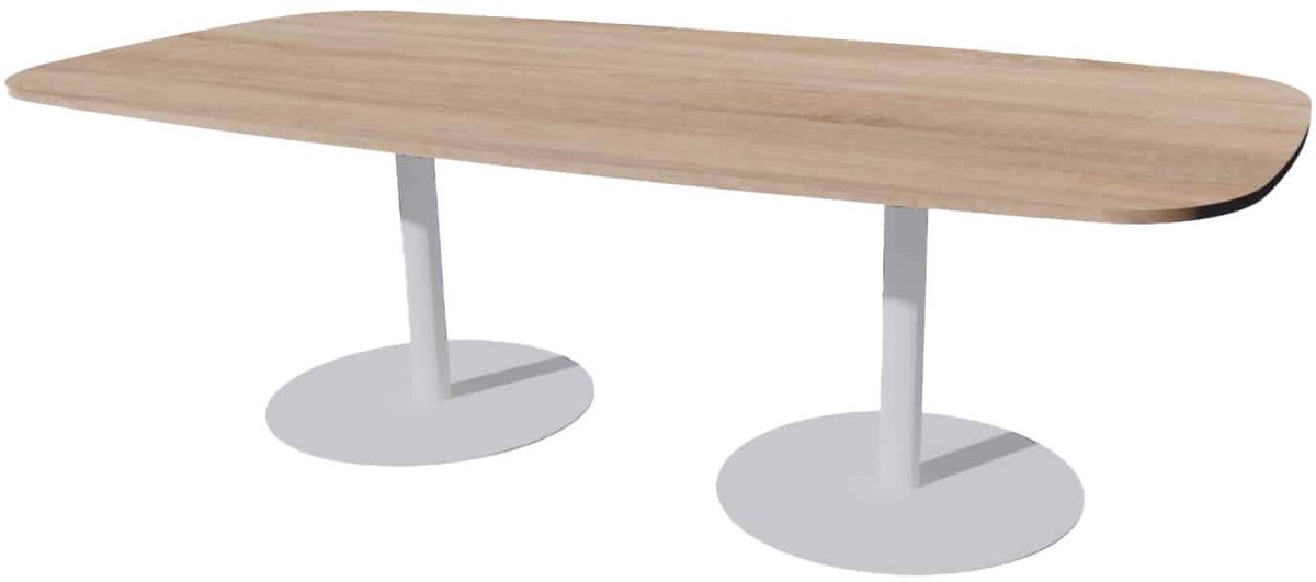 Schaffenburg Linesto Vergadertafels Deens Ovaal 240cm breed 120 cm diep Framekleur Aluminium Bladkleur Logan Eiken Wit (RAL9010)/Logan eiken