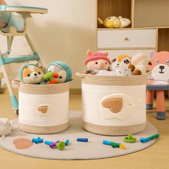 Grote dekenmanden voor woonkamerdecoratie, speelgoedmanden, gevlochten katoenen touw, opbergmand voor kinderen, hondenspeelgoedorganizer, wasmand voor kinderkamer en wasruimte (groot, olifant