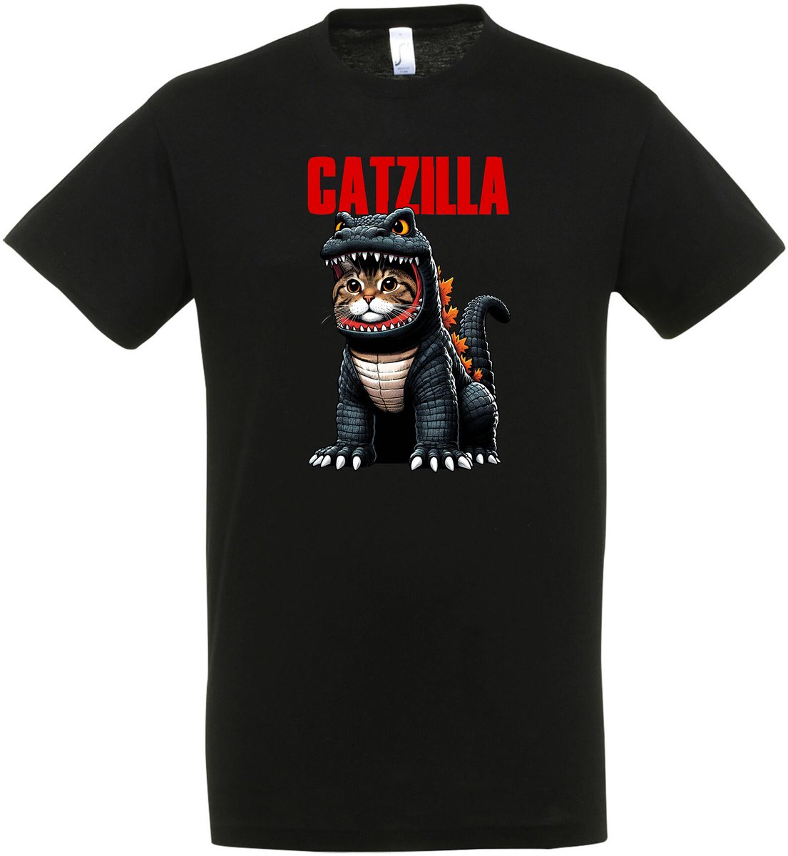 Catzilla T-shirt - cadeau - Zwart - Grappige T-shirts - Kat - DrogeHumor - Maat L