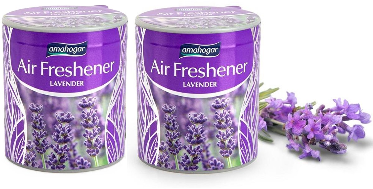 Ama Hogar Geur gel Lavendel - 2x - 95 gram - geur blikje - 6 x 7 cm - auto/interieurparfum/luchtverfrisser