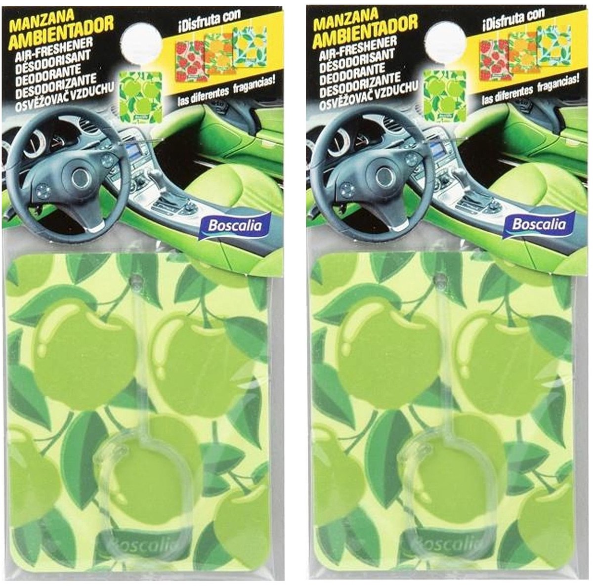 Amahogar Auto parfum/luchtverfrisser - 2x - Appel geur - in handig zakje - 7 x 16 cm