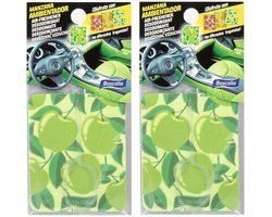 Amahogar Auto parfum/luchtverfrisser - 2x - Appel geur - in handig zakje - 7 x 16 cm