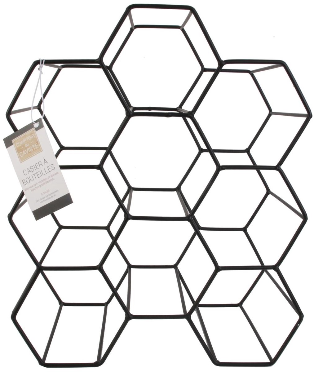 Home Deco Factory Wijnrek - zwart - 9 flessen - flessenrek - honinggraatvorm