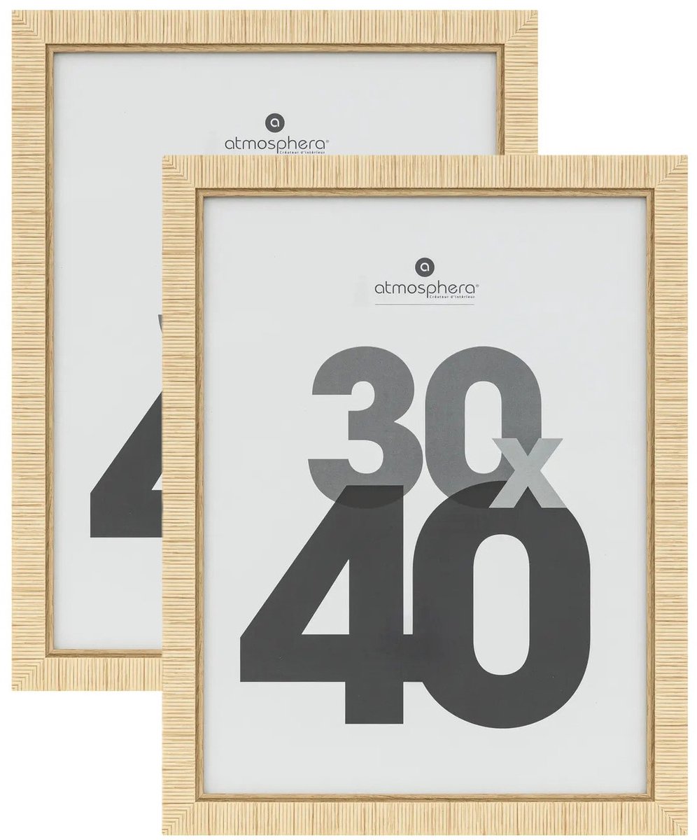 Atmosphera Fotolijstje Bali - 2x - voor 30 x 40 cm foto - beige - mdf/glas - ornament frame 35 x 45 cm - staand/hangend