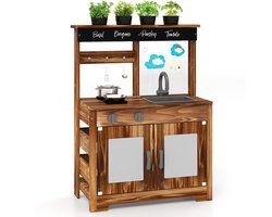 COSTWAY Modderkeuken voor kinderen, outdoor, kinderkeuken, dennenhout met 4 kookpotten, kraan en afneembare spoelbak en kookplaten, outdoorkeuken, speelkeuken met kookaccessoires voor kinderen vanaf 3