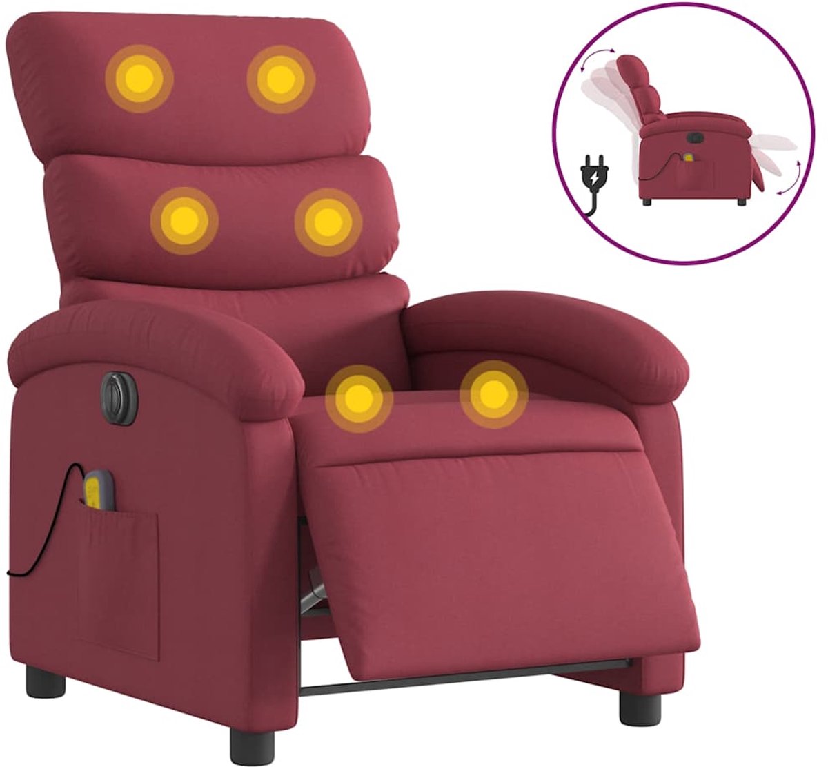 vidaXL Massagestoel - elektrisch - verstelbaar - stof - wijnrood