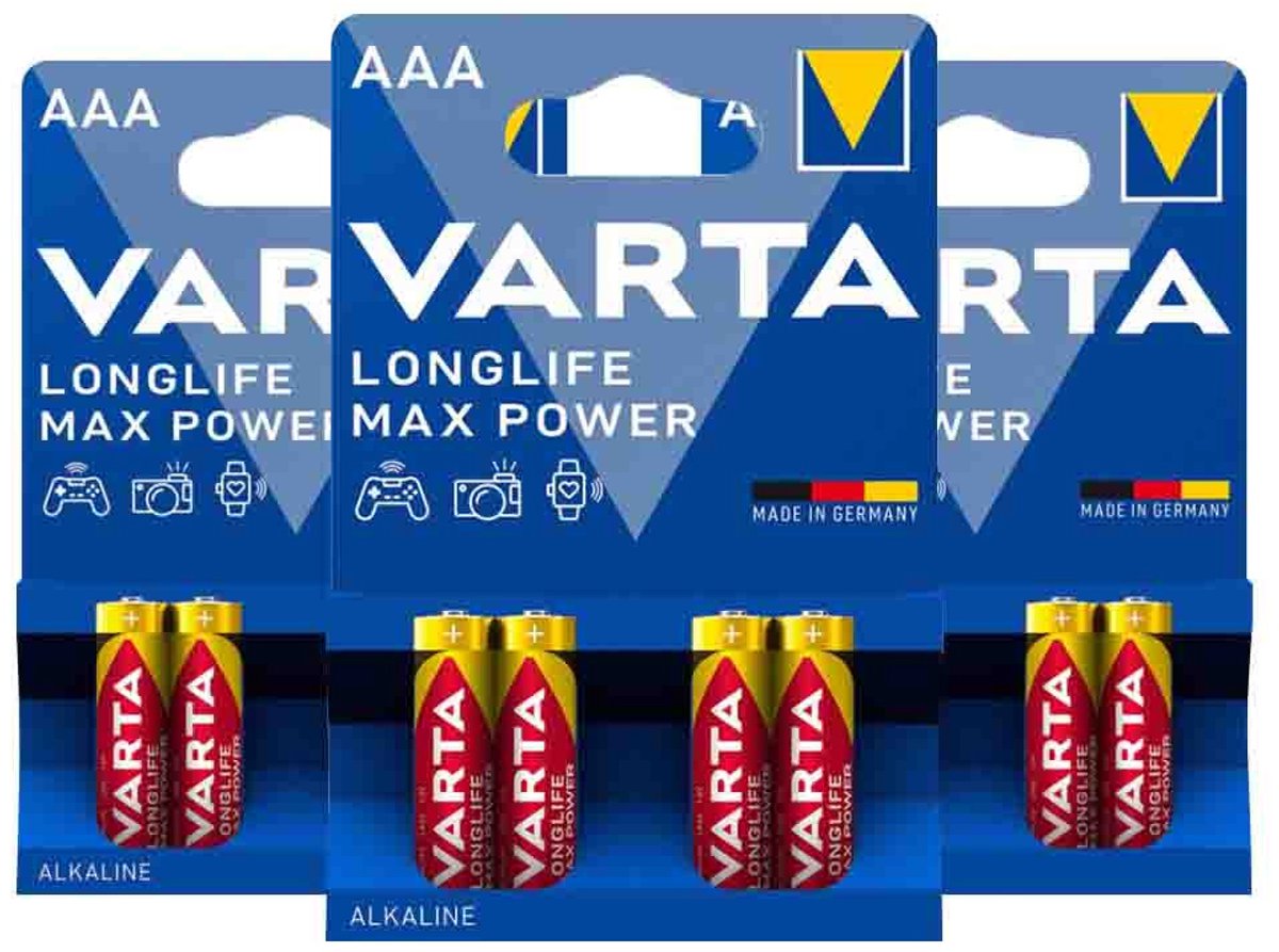 Varta Longlife Max Power Alkaline Batterijen AAA - 3 x 4 stuks - Voordeelverpakking