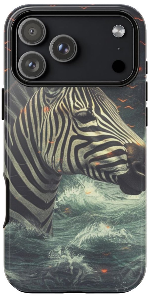 Zebra in Water met Gloeiende Vonken – Telefoonhoesje Geschikt voor iPhone 17 Pro Max