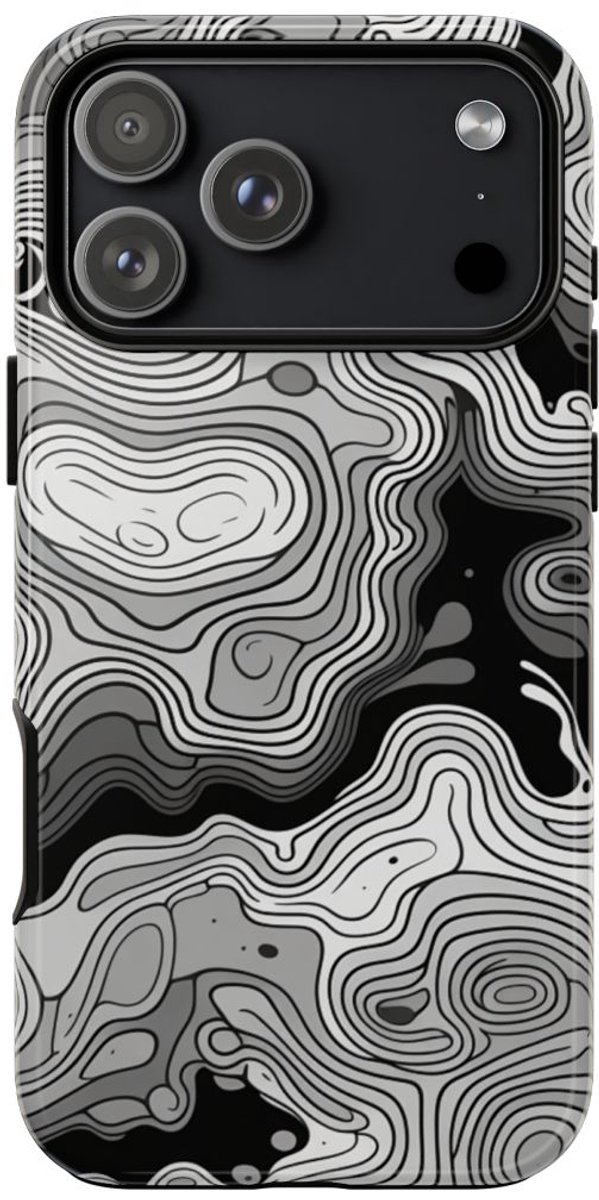 Monochroom Topografisch Patroon – Telefoonhoesje Geschikt voor iPhone 17 Pro Max
