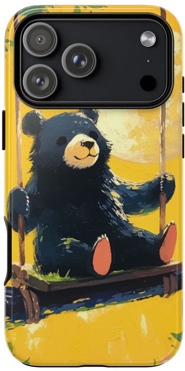 Zwarte Beer op Schommel met Maan – Telefoonhoesje Geschikt voor iPhone 17 Pro Max