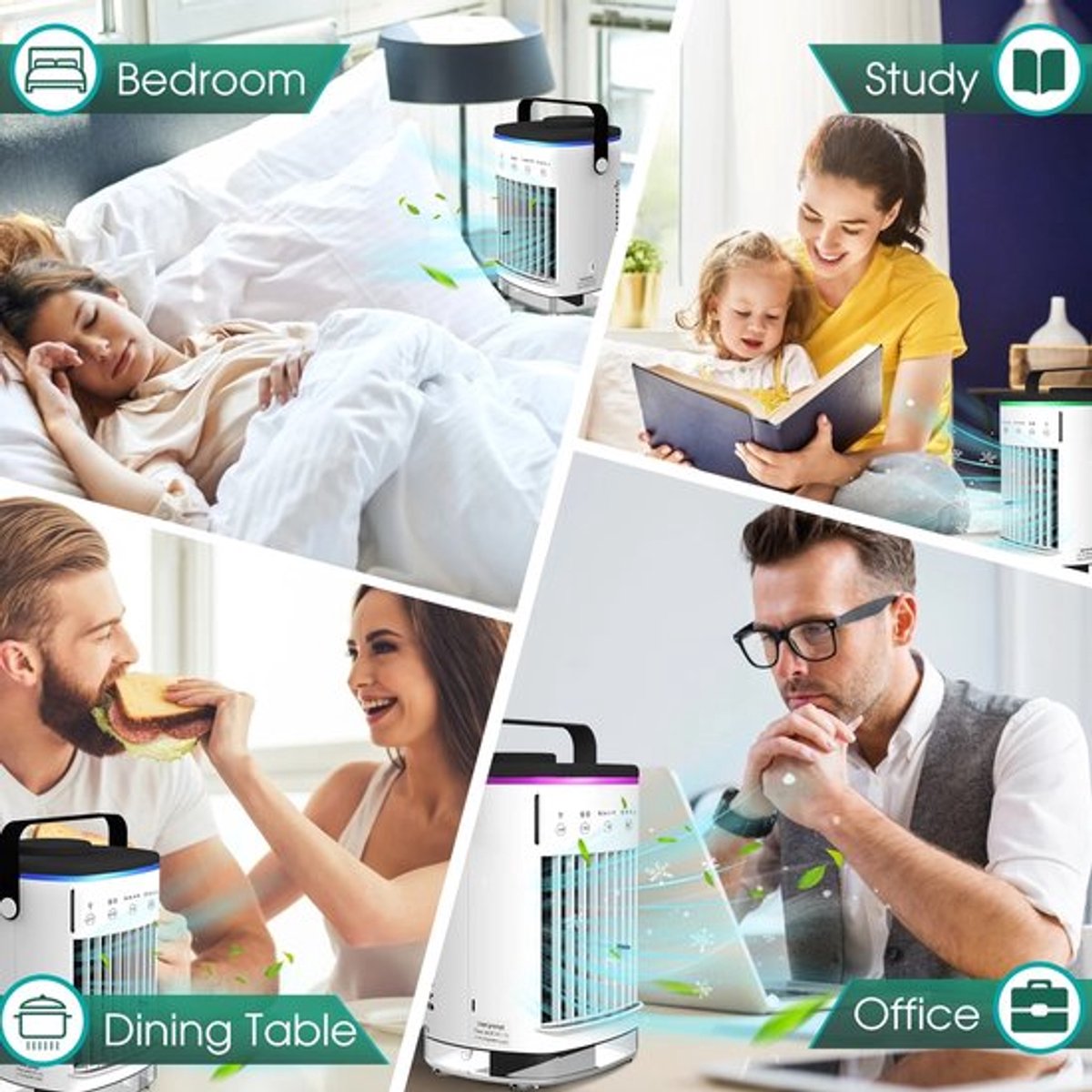 Mobiele airco zonder afvoerslang - 3-in-1 - Ventilator - Voor Slaapkamer & Woonkamer - 4 Snelheden - Airconditioning - Draagbare Aircooler - LED Verlichting thumbnail 4