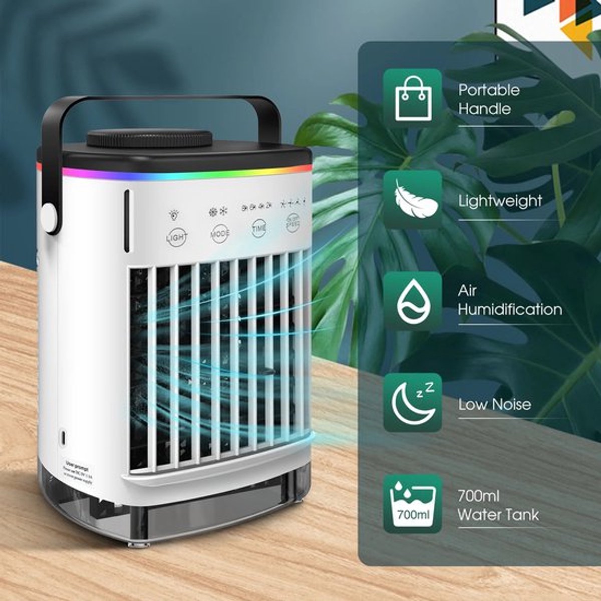 Mobiele airco zonder afvoerslang - 3-in-1 - Ventilator - Voor Slaapkamer & Woonkamer - 4 Snelheden - Airconditioning - Draagbare Aircooler - LED Verlichting thumbnail 2