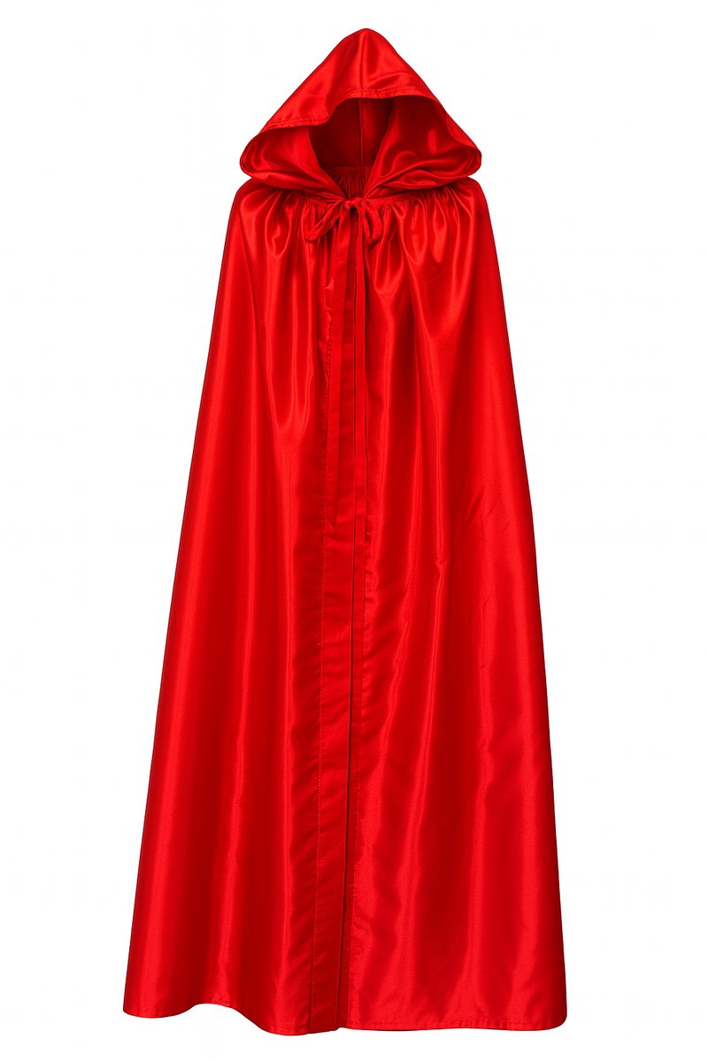 Handgemaakte rode cape van satijn, met capuchon - Venetiaanse cape rood - Halloween cape rood - Roodkapje kostuum