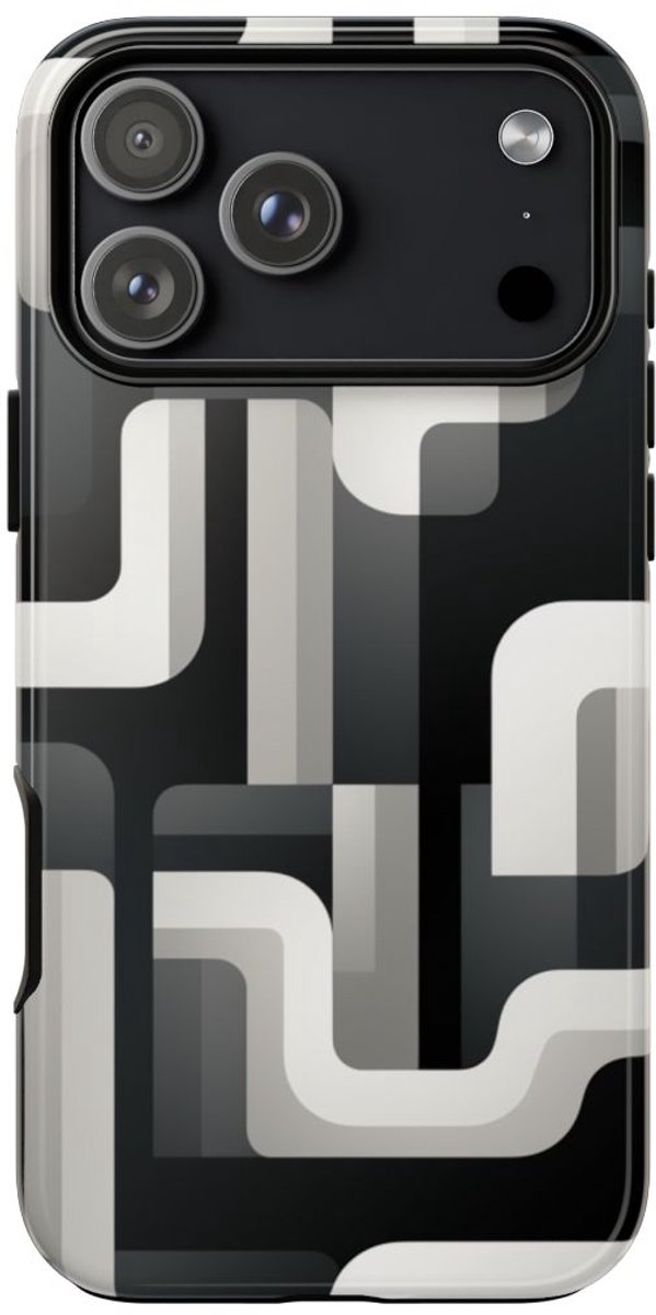 Stoer Zwart-Wit Geometrisch Patroon – Telefoonhoesje Geschikt voor iPhone 17 Pro Max