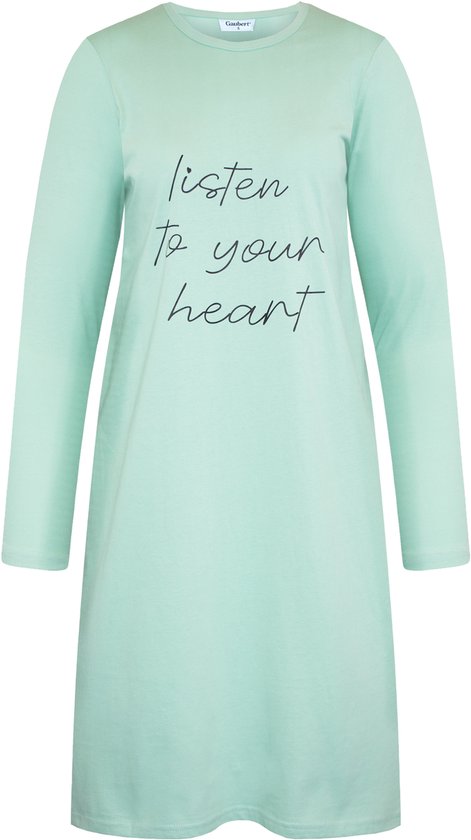 Gaubert Essential Dames Nachthemd Lange Mouw - Premium Gekamd Katoen - Listen to your Heart - Mintgroen - Maat XL - GB-6804