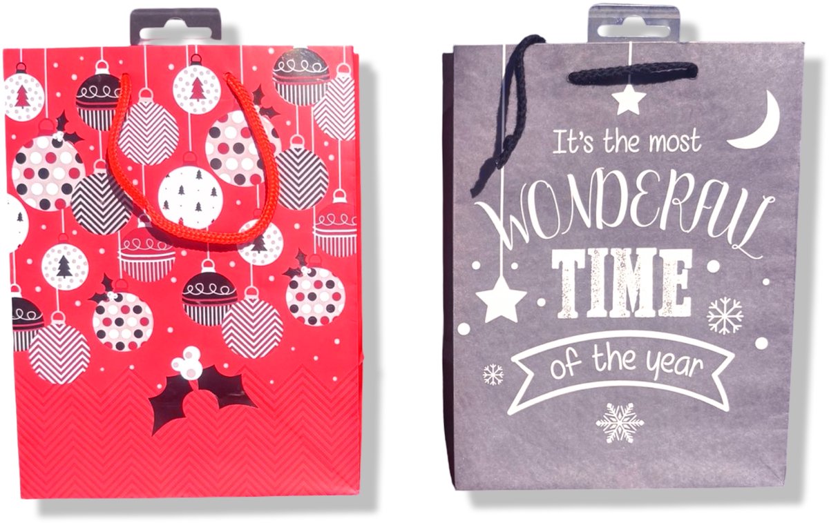 4 Luxe Kerst Cadeautasjes A5 formaat 23x18x9cm - Kerst Papieren cadeautasjes met Full-color bedrukking