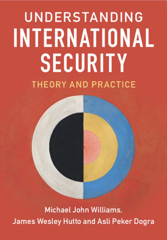 Livre "Understanding International Security" avec sur la couverture rouge un symbole circulaire divisé en noir et blanc et en couleurs, avec le texte "Understanding International Security Theory and Practice".