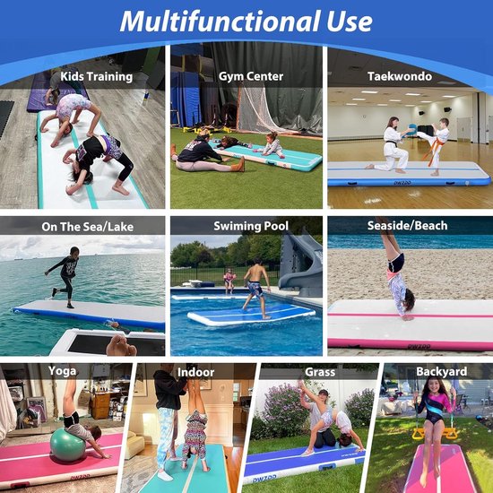 Opblaasbare Gymnastiekmat voor Kinderen - Multifunctionele Trainingsmat voor Thuis en Buiten - Ideaal voor Fitness, Cheerleading en Watersport — afbeelding 4